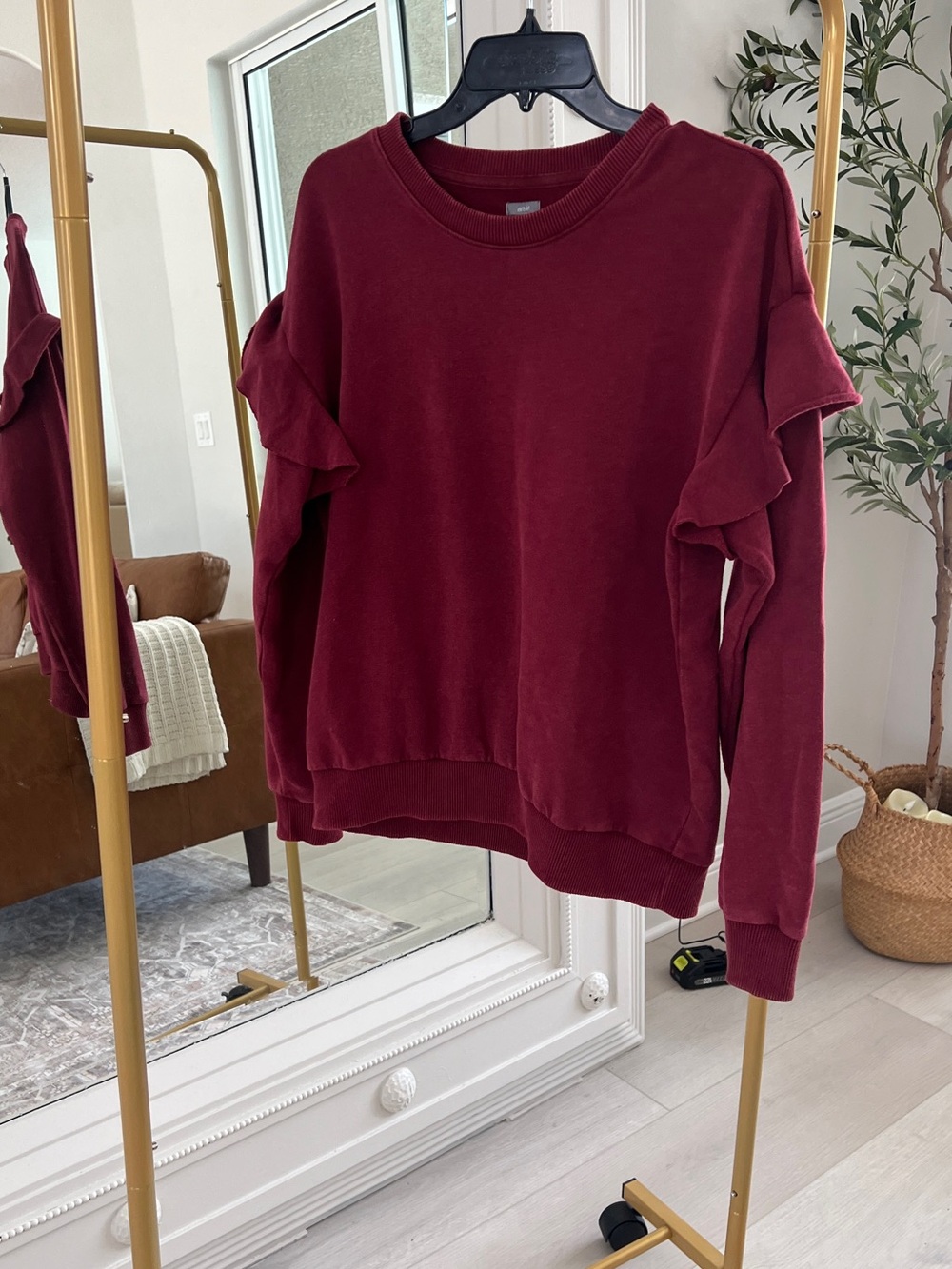 aerie Burgundy Ruffle-Sleeve Sweatshirt